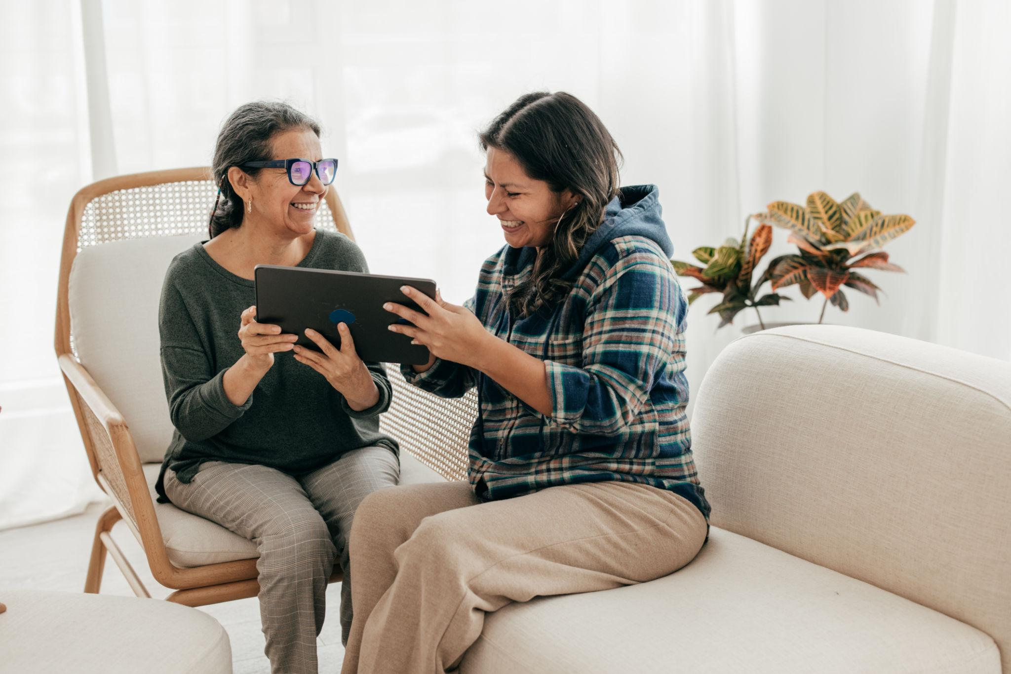 Family reviewing documents together